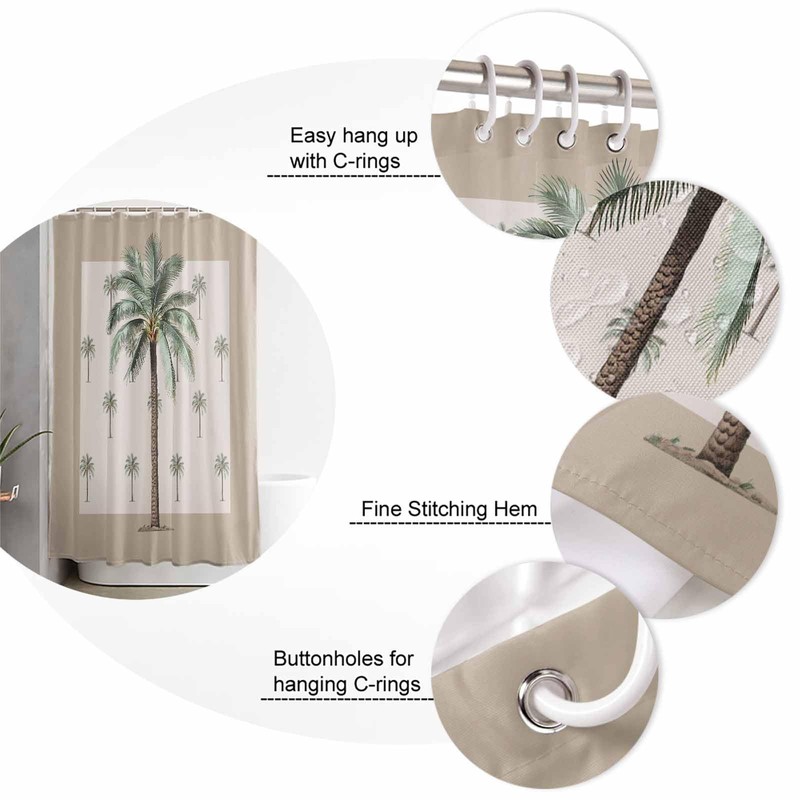 Palm Tree Shower Curtain Set with Hook 60" x 72",Tropical
