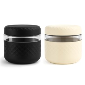 Cafezi 24 oz Glass Lunch Bowl Containers with Lids 2 Pack | Leak & Spill Proof, BPA-Free, Microwave & Dishwasher Safe | Airtight Meal Prep & Food Storage Jar for Lunch, Salad, Soup, Oats, Stew, Yogurt