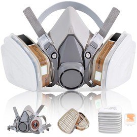 LAMANICE Half Face Respirator Mask, Dust Mask with 10 Filter Cottons and Ear Plugs, for Organic Vapours, Grinding, Welding, Woodworking, Chemicals, Paint, Formaldehyde