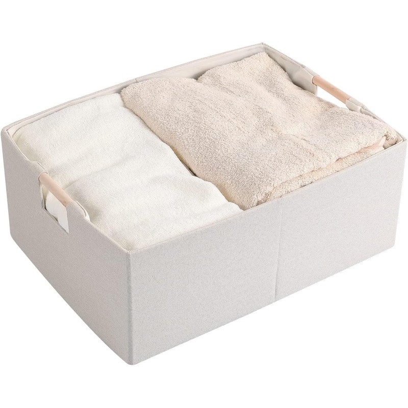 Fabric Storage Bin 3 Pack Foldable Cotton Linen Storage Basket