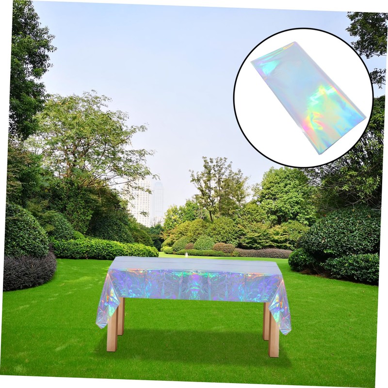 KONTONTY Plastic Tablecloth Set Iridescent Foil 4pcs Perfect for Wedding