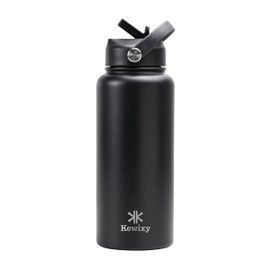 KEWIXY 32 oz Insulated Water Bottle with Straw, Leak Proof Water Bottle Stainless Steel with Flip Straw and Handle, Metal, Reusable, Wide Mouth, for Travel, Gym and School (Carbon Black)