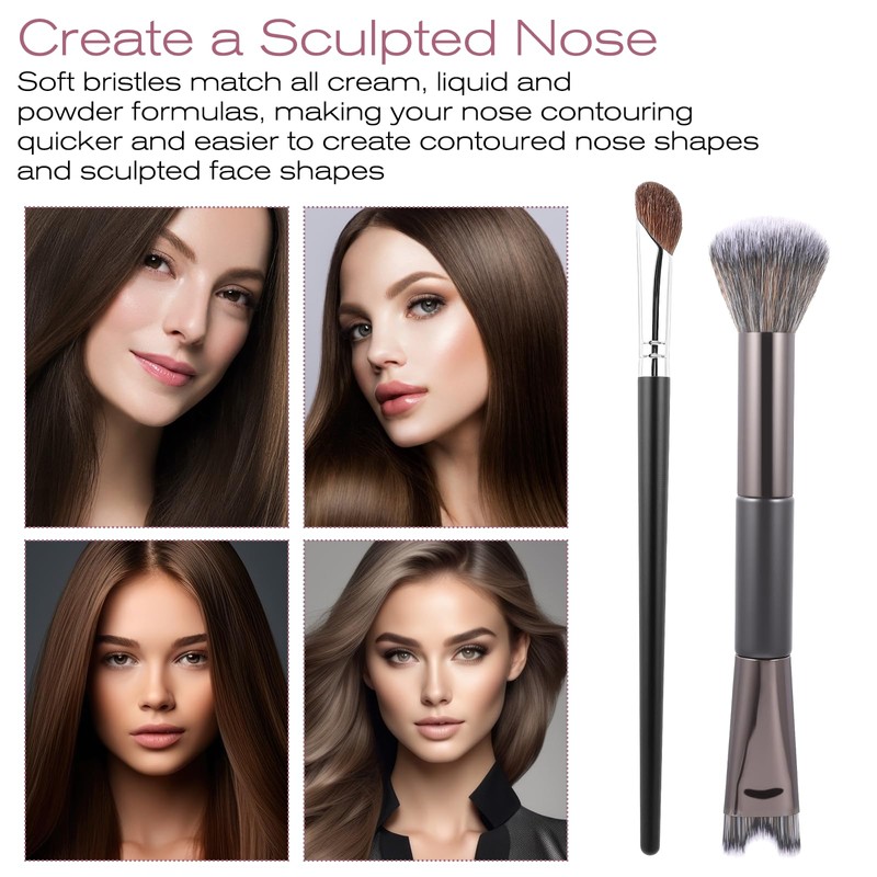 LIQWEI 2 Pcs Nose Contour Brushes Set, U-Shaped Dual Head