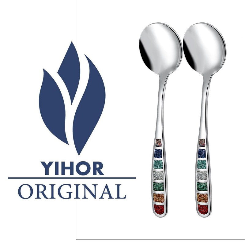 YIHOR Premium 7.24" European Soup Spoons, Stainless Steel creative colorful
