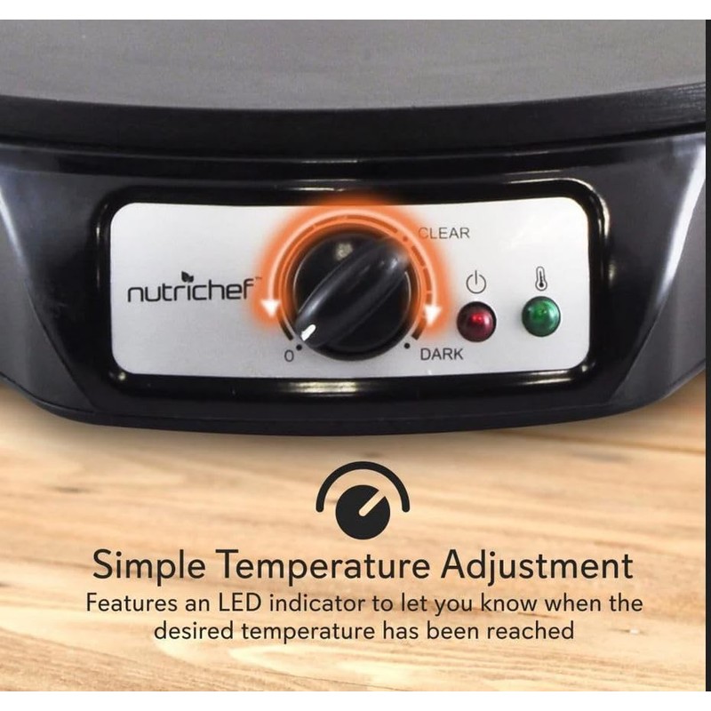 Nutrichef Electric Crepe Maker & Griddle Cooktop - Nonstick 12