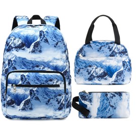 Caoroky knight School Backpack Set For Girls Boys College Bookbag Laptop Backpacks 3PCS Kids Elementary Middle Schoolbag With Lunch Bag Casual Travel Daypack For Teens Students Women Men-Blue