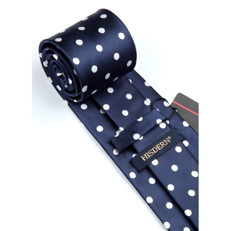 HISDERN Extra Long Polka Dots Tie Handkerchief Men's Necktie &