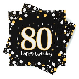 Napkins 80th Birthday, Pack of 30 Napkins 80th Birthday Man, Decoration 80th Birthday Man Woman, Happy Birthday 80 Napkins Table Decoration, 3-Layer Birthday Decoration Napkins
