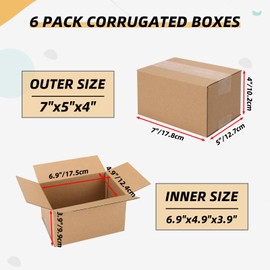 ZBEIVAN Shipping Boxes Mailers 7x5x4 inches Corrugated Cardboard Small Packing Kraft Moving Mailing Box, Pack of 6
