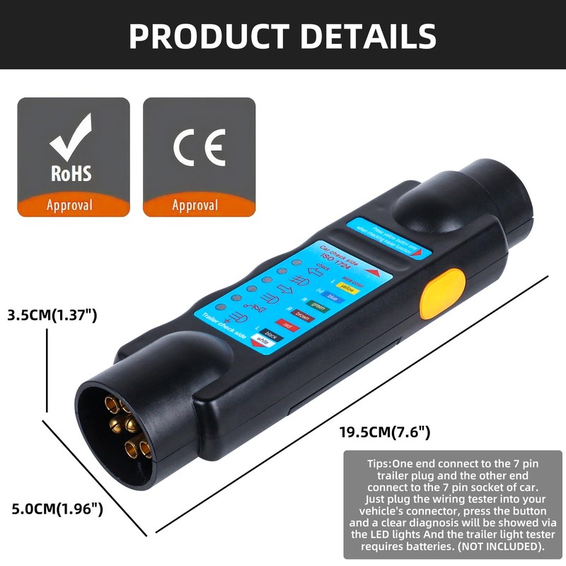 Yinaolan 7 Pin Trailer Plug Socket Tester- 12V 7 Pin