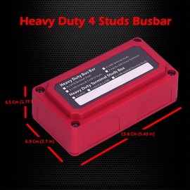 4 x 3/8" (M10) Posts Power Distribution Block Bus Bar, Ampper 12V 300A 4 Studs Waterproof Brass Distribution Block BusBar Kit W/Cover for Auto, Boat, Solar and More (Red)
