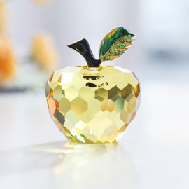 Crystal Apple Figurine 1.97 inch Faceted Glass Apple Statue Paperweight Gift Idea Collectible Ornament Home Decor (Yellow)