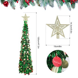 Artificial Christmas Tree, 4ft/1.2m Collapsible Pop Up Christmas Pencil Tree with Colorful Sequin Tinsel, Glittering Sparkling Xmas Decoration Tree for Christmas Wedding Holiday Party Decor (green)