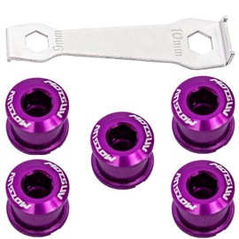 YBEKI Chainring Bolts for Road MTB Bicycle Single Chainring and Double Chainring Bolts with Mounting Wrench (Purple, Single Chainring Bolts)