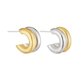 Women's simple and fashionable double-layer C-shaped semi-circular gold silver mixed earrings (Gold and silver, One size)