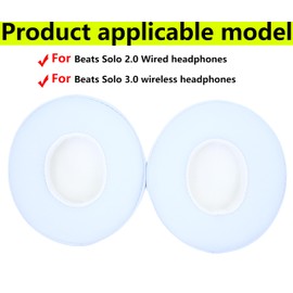 Replacement Ear Pads Compatible with Beats Solo 2.0 Solo 3.0 Wireless Headphones Soft Comfort Protein Leather Memory Foam Resilient (White)