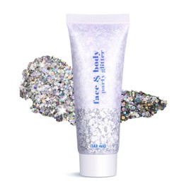 Body Face Glitter Makeup for Kids Women, Sparkly Chunky Hair Glitter, Mermaid Birthday Decorations Rave Outfits for Women (Silver Body Glitter)