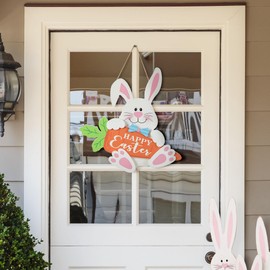 Glitzhome Easter Welcome Door Signs Easter Bunny Wooden Wall Hanging Signs Door Decorations