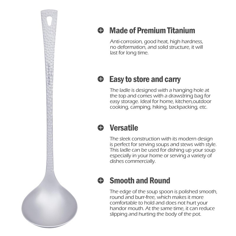 iBasingo Long Handle Titanium Ladle Serving Spoon Metal Soup Spoon
