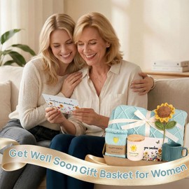 JOYIT Get Well Gifts for Women - Care Package for Women, Get Well Soon Gift Baskets Self Care Gifts, Surgery Recovery Gift Sending Sunshine Sunflower for Friend Mom Sister (Blue)