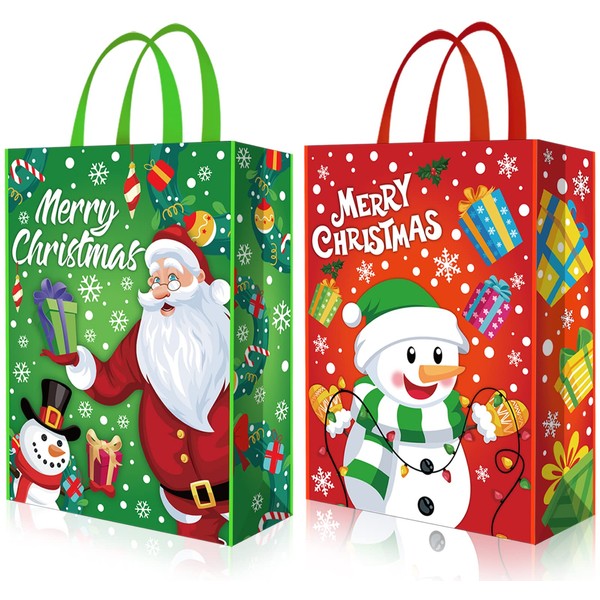 VEYLIN Christmas Tote Bags with Handle, 2 Pack Jumbo Xmas
