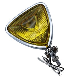 FATECIM Retro Triangle Motorcycle Headlight Head Light Lamp Amber Lens Flat Back for Harley Chopper Bobber Cafe Racer Honda Kawasaki Suzuki Yamaha Custom (Chrome)