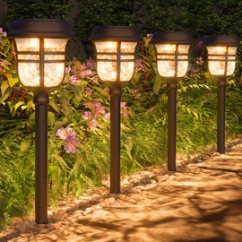 XMCOSY+ Solar Outdoor Lights, ‎2 Lighting Modes RGBW LED Solar Garden Lights, Solar Pathway Lights, IP65 Waterproof Solar Powered for Yard Patio Walkway Driveway (6 Pack, Warm White & RGB)