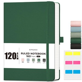 EMSHOI A5 Notebook Lined Journal - 120 GSM Paper Hardcover Notebook for Work, 160 Pages College Ruled Notebook, Leather Writing Journal for Women, Men, Work, School, 14.5 X 21 cm - Dark Green