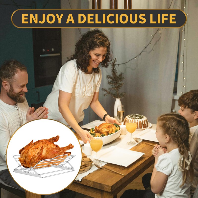 Adjustable Chicken Roasting Rack, Stainless Steel Foldable Roasting Rack, V-Shaped