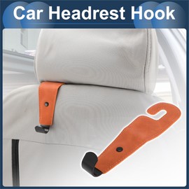 INFINAUTO Car Seat Headrest Hook Interior Accessories for Most Car, SUV, Truck Car Seat Back Organizer Hooks Faux Leather Metal Orange 6.69"x1.77"