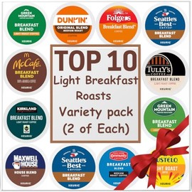 Breakfast Blends Pods Coffee Variety Pack, Top 10 Picks, Light & Medium Roast, 20 Count (Great For Gifting)