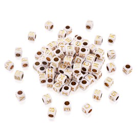 Cheriswelry 200pcs White Gold Acrylic Alphabet Beads Cube Square A-Z Letter Spacer Beads Charms for Jewellery Bracelet Making