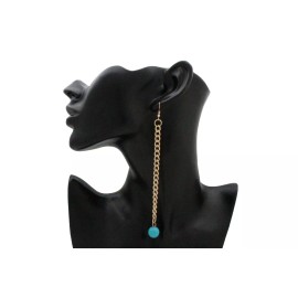 Women Earrings Fashion Jewelry Gold Metal Chain Links Long Turquoise Blue Beads