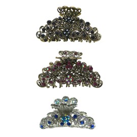 Set of 3 JCGY Jaw Clips Metal Hair Claws 2 Unique Styles 2 Sizes RW86410-6132-3jetSapFu