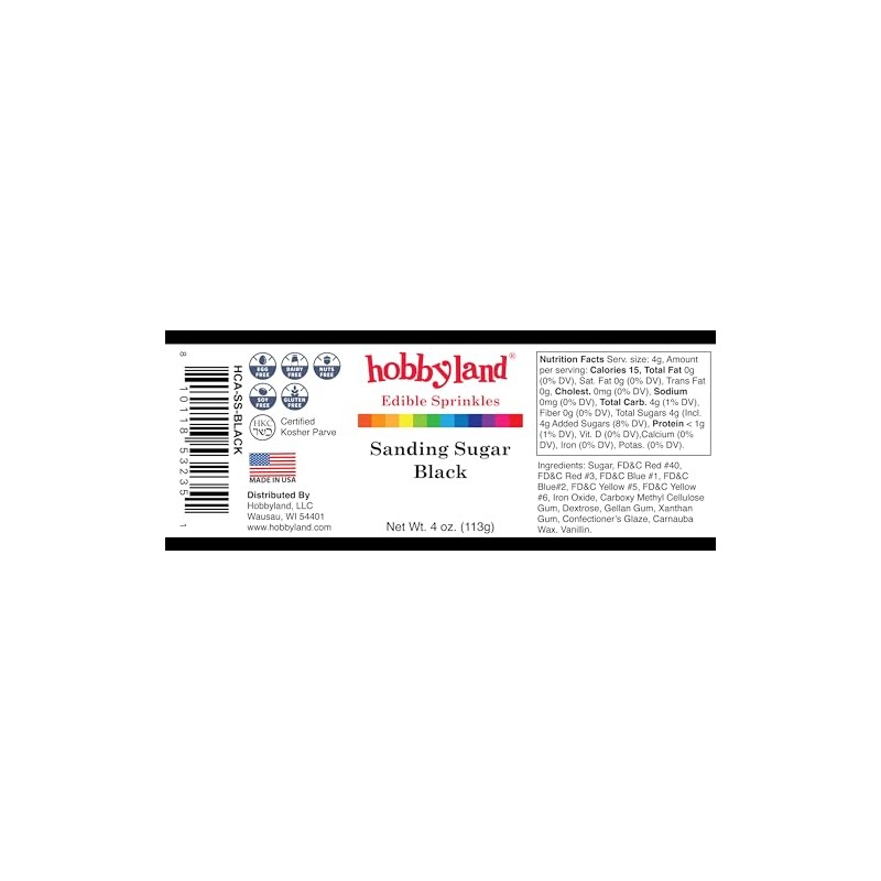Hobbyland Edible Sprinkles, Sanding Sugar, 4 Oz (Black)