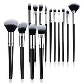 Juego de brochas de maquillaje, 14 brochas de maquillaje sintéticas de alta calidad, juego de brochas de maquillaje de viaje para base, corrector, rubor y cepillo de sombra de ojos (negro)