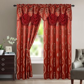 Elegant Comfort Luxurious Beautiful Curtain Panel Set with Attached Valance and Backing 54" X 84 inch (Set of 2), Burgundy