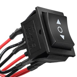 QTEATAK DC 12V 10A 6 Pin 3 Position (ON)-Off-(ON) AC 110V-220V Momentary Polarity Reverse Switch Motor Control Black Boat Rocker Toggle Switch with Wire KCD4-223-QT