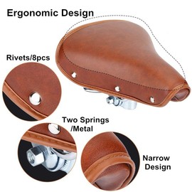 Eachbid Bicycle Saddle Universal Comfortable Brown Rivets Durable Spring Leather Soft Comfortable Waterproof