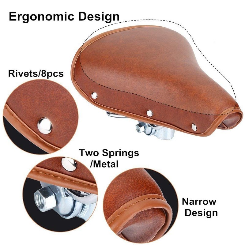 Eachbid Bicycle Saddle Universal Comfortable Brown Rivets Durable Spring Leather