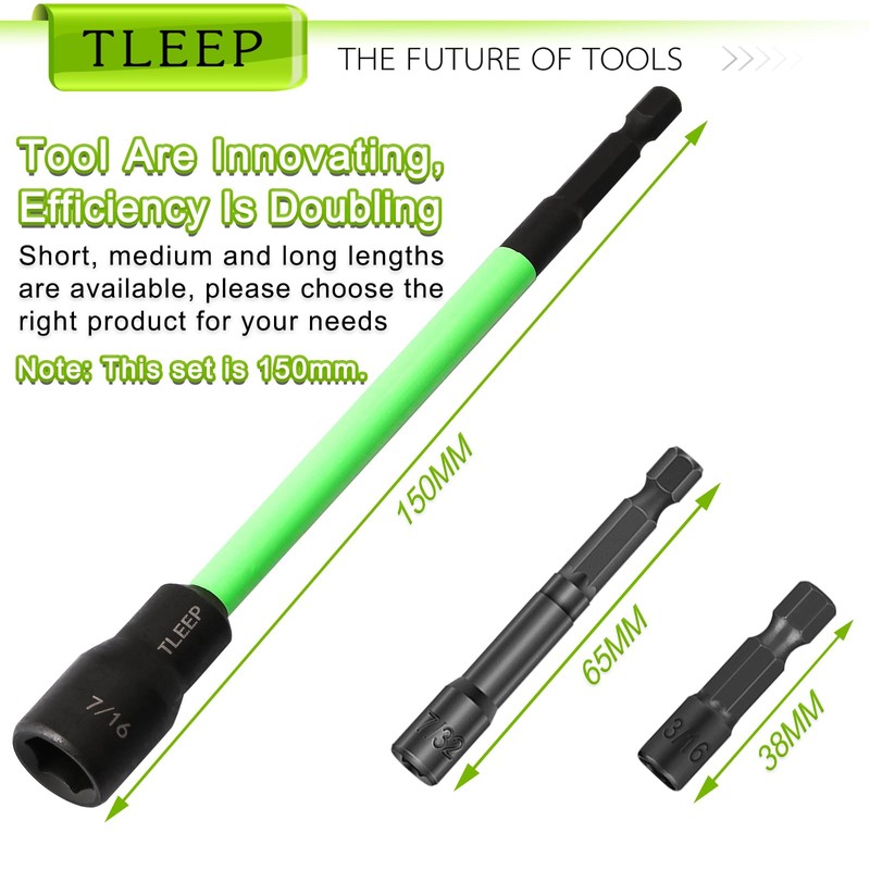 TLEEP 150MM 7/16" Magnetic Power Nut Driver Set for Impact
