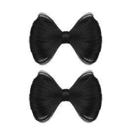 2 Pcs Bowknot Wig Clips Fake Hair Buns Clip Hair Bow Hairpiece Barrettes Hair Extensions Clips Decorative Hair Styling Clip for Women Girls (Black)