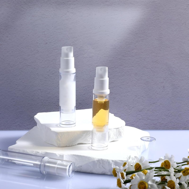 Kzvsiy 5 Pcs 10 ml Airless Pump Bottles, Refillable Clear