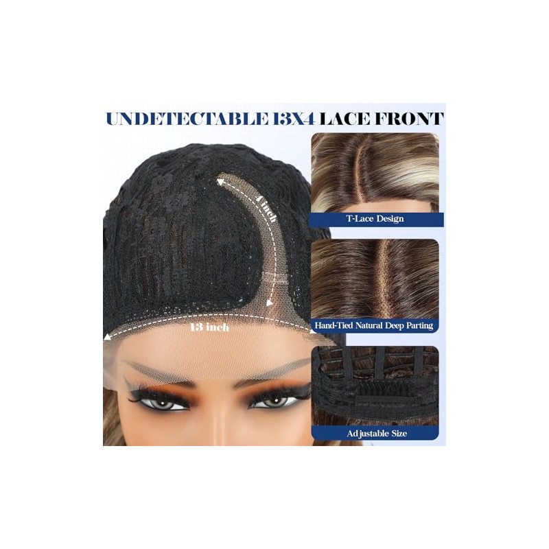 HAIRCUBE Peluca sintética con encaje frontal, sin pegamento, con raya