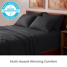 Mellanni King Sheet Set - 6-Piece Iconic Collection Bedding, (Including 4 Pillowcases), 21-Inch Extra Deep Pocket, Easy Care, Ultra Soft, Cooling Sheets, Brushed Microfiber - Black
