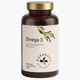 Kurkraft Omega 3 Vegan - 90 Capsules - 1500 mg Algae Oil per Daily Dose - High Dose with Life's Omega - Laboratory Tested, Sustainable, Produced in Germany