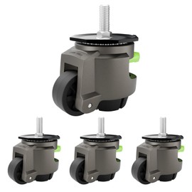QXYJLCN Stem Leveling Casters Heavy Duty Retractable, Set of 4, 1/2" & M12 Stem Size, Total Capacity 2600 Lbs, Adjustable Height with Ratchet Handle - for Workbench, Machine, Equipment（TD80）