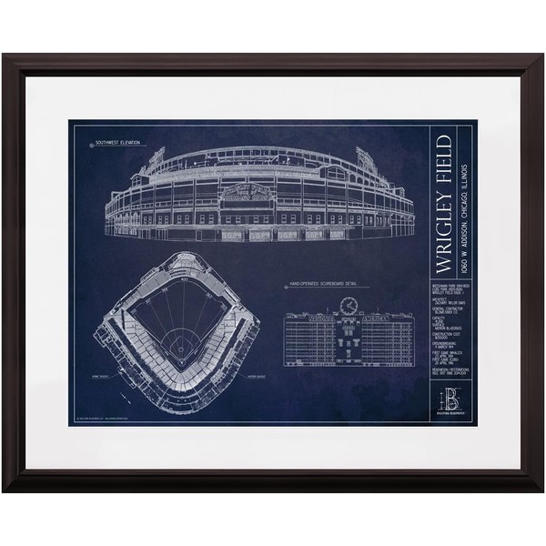 Wrigley Field Blueprint Framed Artworkd (Walnut Frame, Artwork 18x24"; total