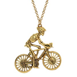 LONYOO Alloy Vintage Bicycle Skull Necklace Bicycle Pendant Antique Punk Gothic Jewellery Biker Gifts for Women, Zinc, No Gemstone