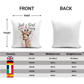 HUASHUZI Cushion Cover Giraffe Gifts for Women Just a Girl Who Loves Decorations Throw Pillow Case Decor Home for Livingroom Couch Sofa 18"x18"(45x45cm)